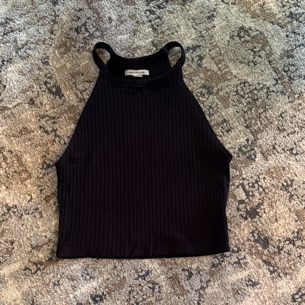 American Eagle Outfitters Black Ribbed High-Neck Crop Top